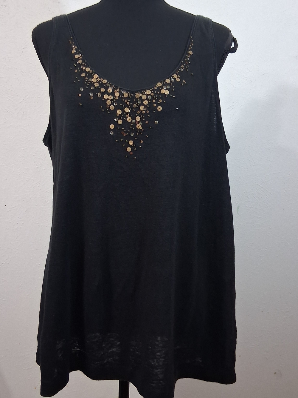 Eileen Fisher Black Tank Top with Gold Sequin Neckline